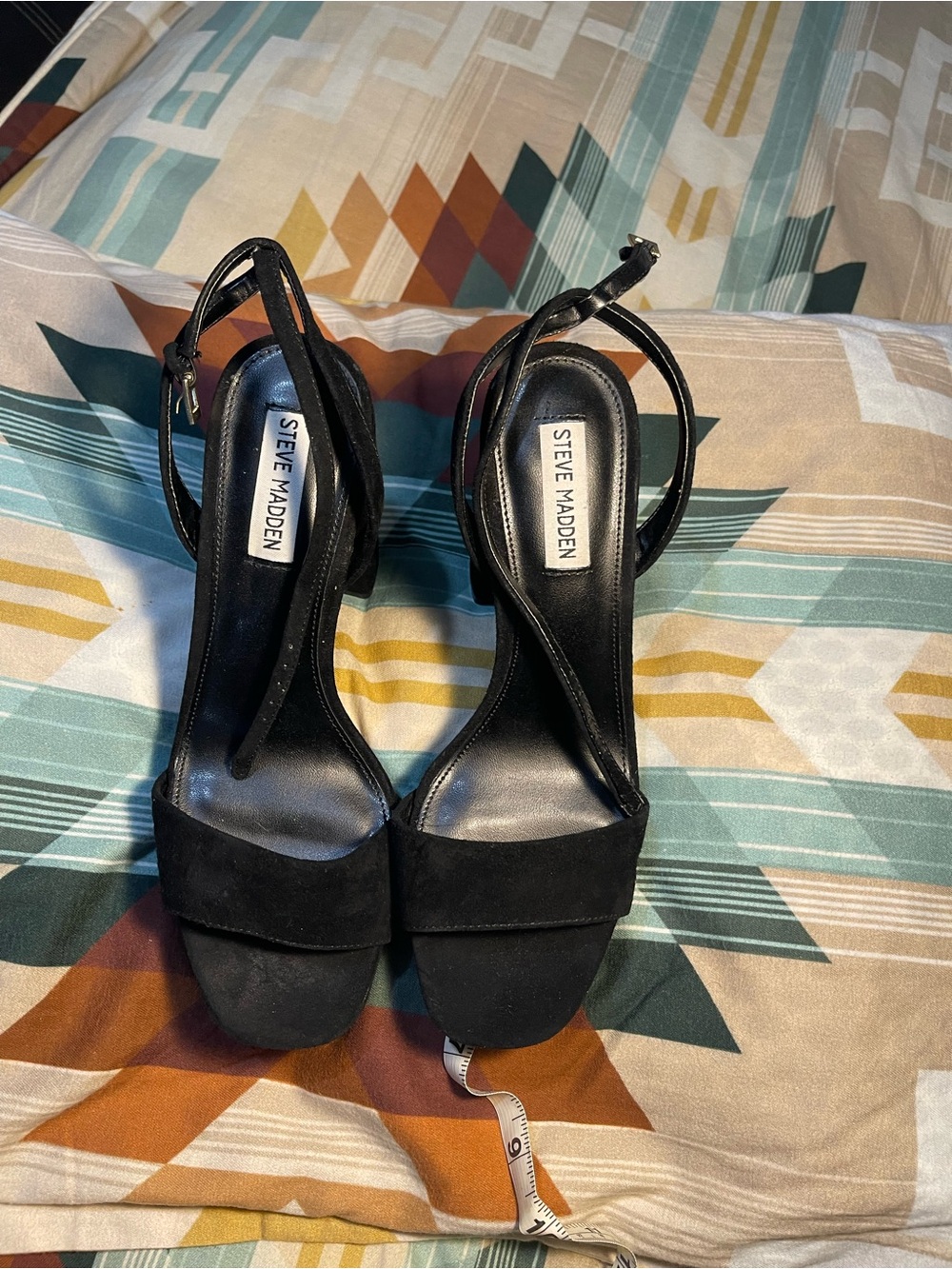 Steve Madden Black Suede Ankle-Strap Block Heels